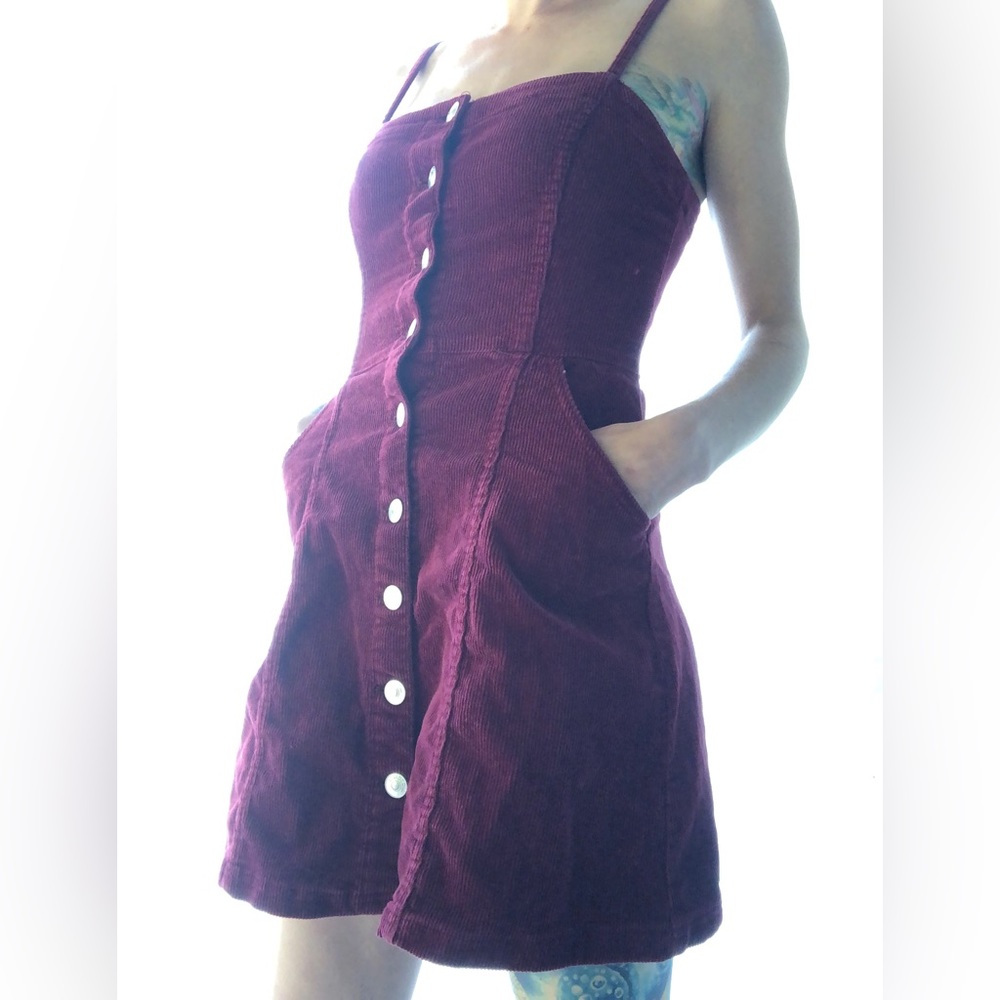 Corduroy A-line Button Up Sleeveless Mini Retro 90's Pinup Dress
